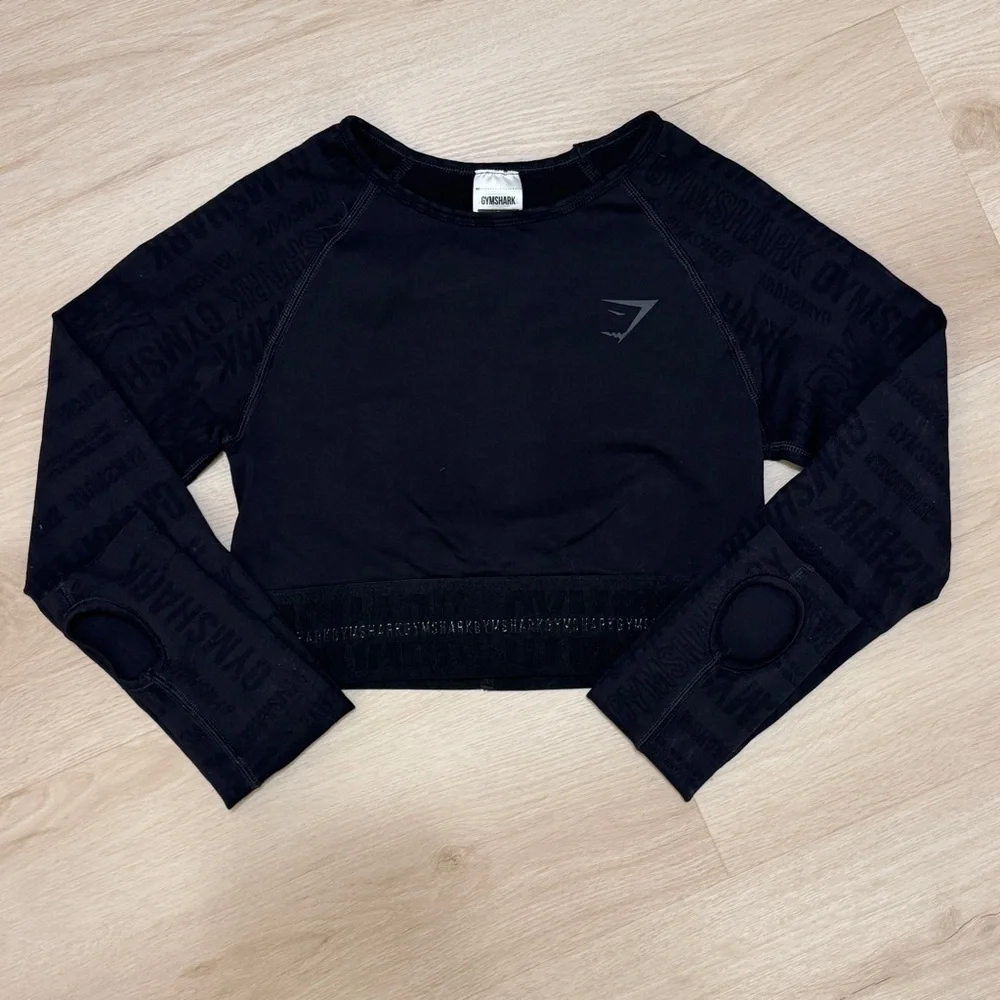 Gymshark Black Crop Top with Long Sleeves Sz Small - Picture 7 of 7